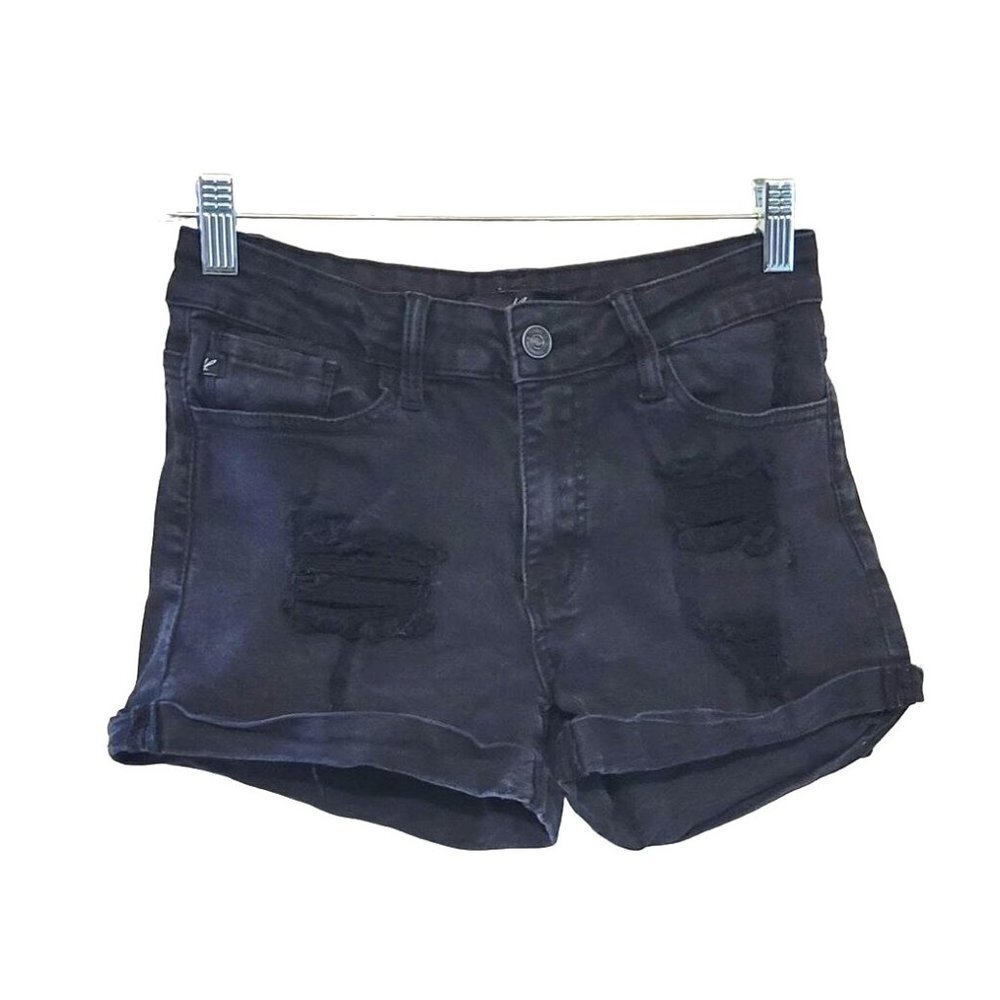 Kancan Sz 27 Black Distressed Cuffed Mid Rise Stretch Shorts Style #KC6005BK